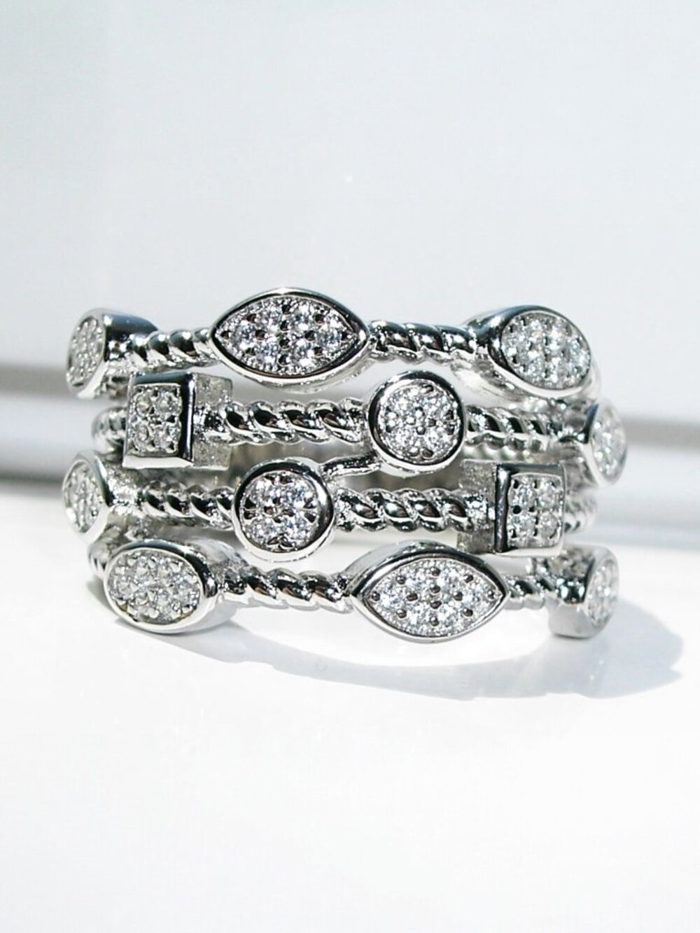 925 STERLING SILVER Unique Multi Shapes Design CZ Band Ring - Picture 1 of 16